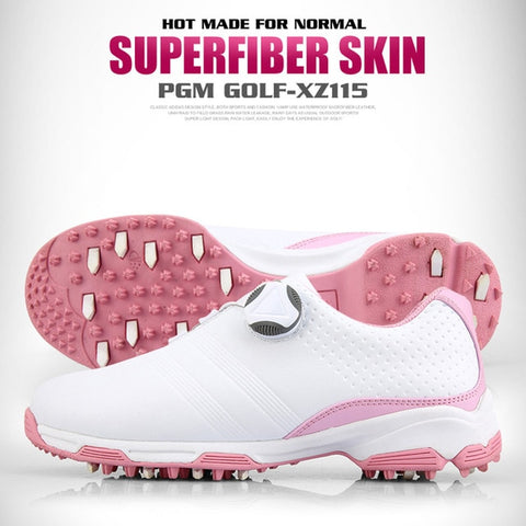 PGM 2019 New Ladies Golf Shoes Breathable Rotating Buckle Sneakers Womens Auto Lacing Waterproof Microfiber Anti-slip Golf Shoes